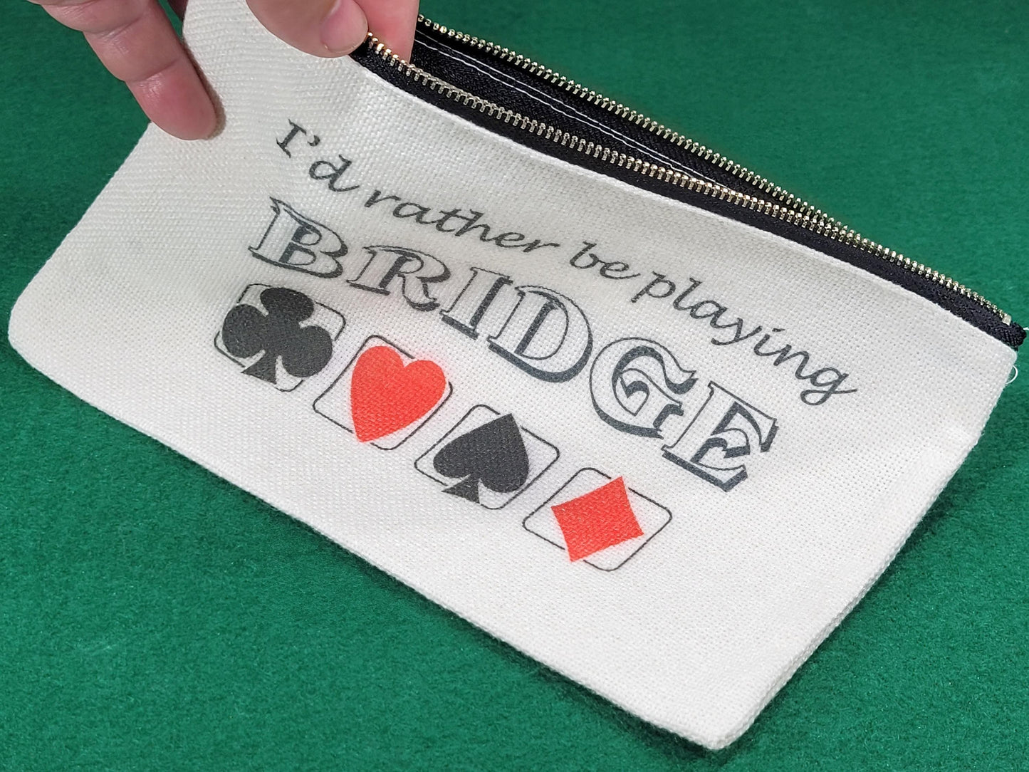 I'd Rather be Playing Bridge, Linen Zipper Pouch: Personalized Card Game Night Bag