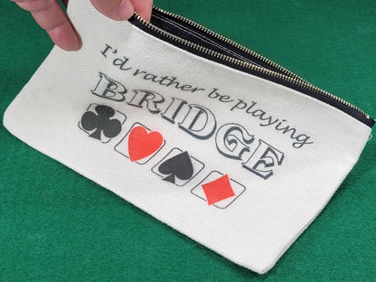 I'd Rather be Playing Bridge, Linen Zipper Pouch: Personalized Card Game Night Bag
