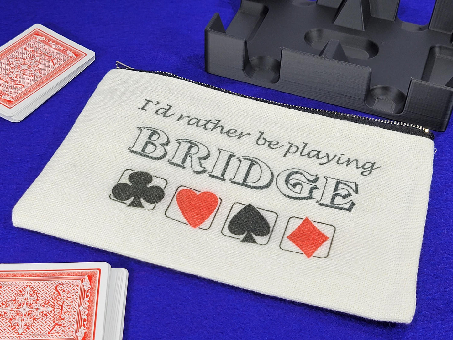 I'd Rather be Playing Bridge, Linen Zipper Pouch: Personalized Card Game Night Bag