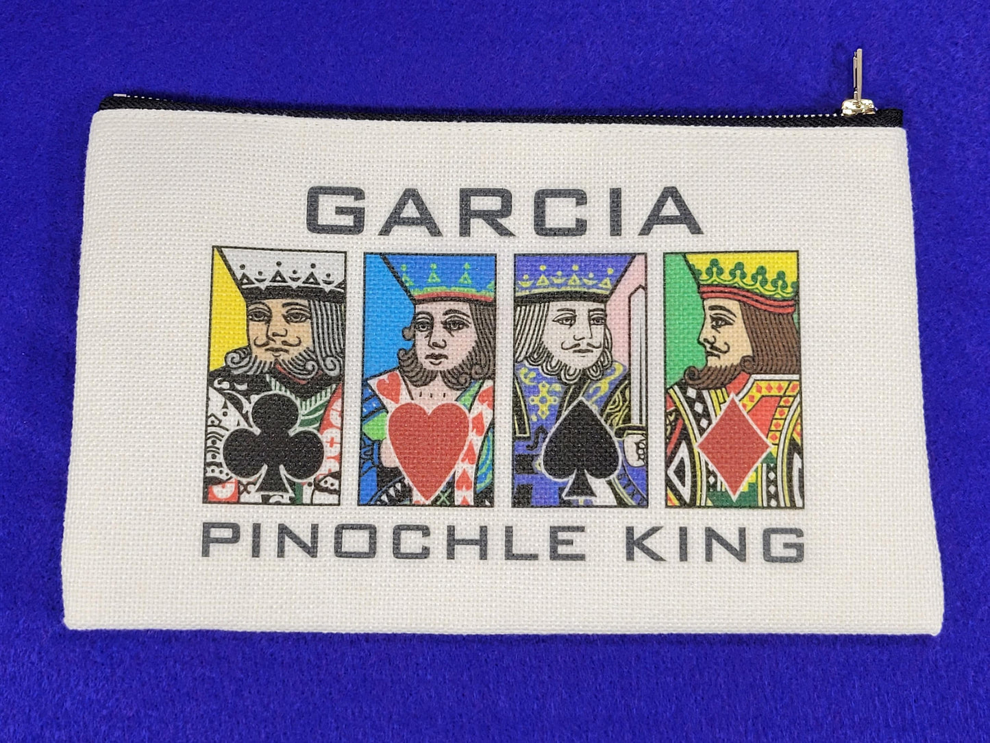 Pinochle Queen or King, Linen Zipper Pouch: Custom Playing Card Night Bag