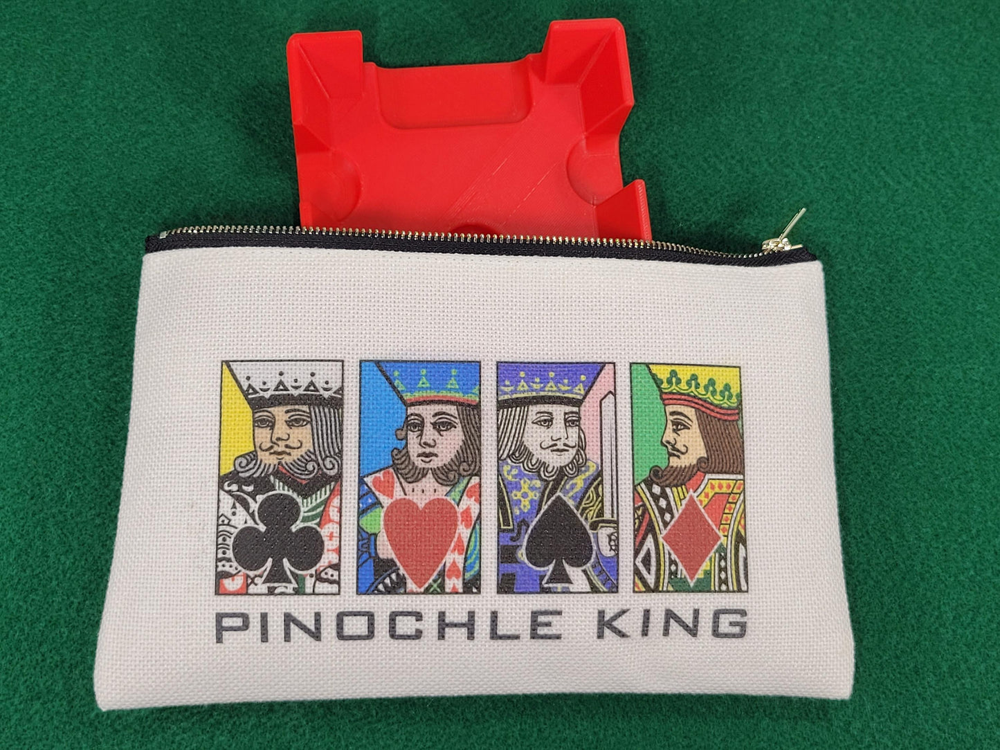 Pinochle Queen or King, Linen Zipper Pouch: Custom Playing Card Night Bag