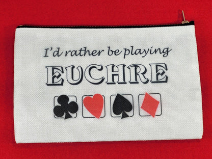 I'd Rather be Playing Euchre, Linen Zipper Pouch: Personalized Card Game Night Bag