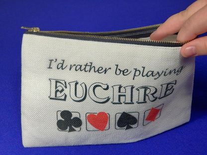 I'd Rather be Playing Euchre, Linen Zipper Pouch: Personalized Card Game Night Bag