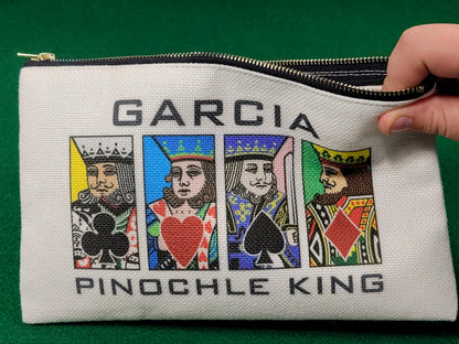 Pinochle Queen or King, Linen Zipper Pouch: Custom Playing Card Night Bag