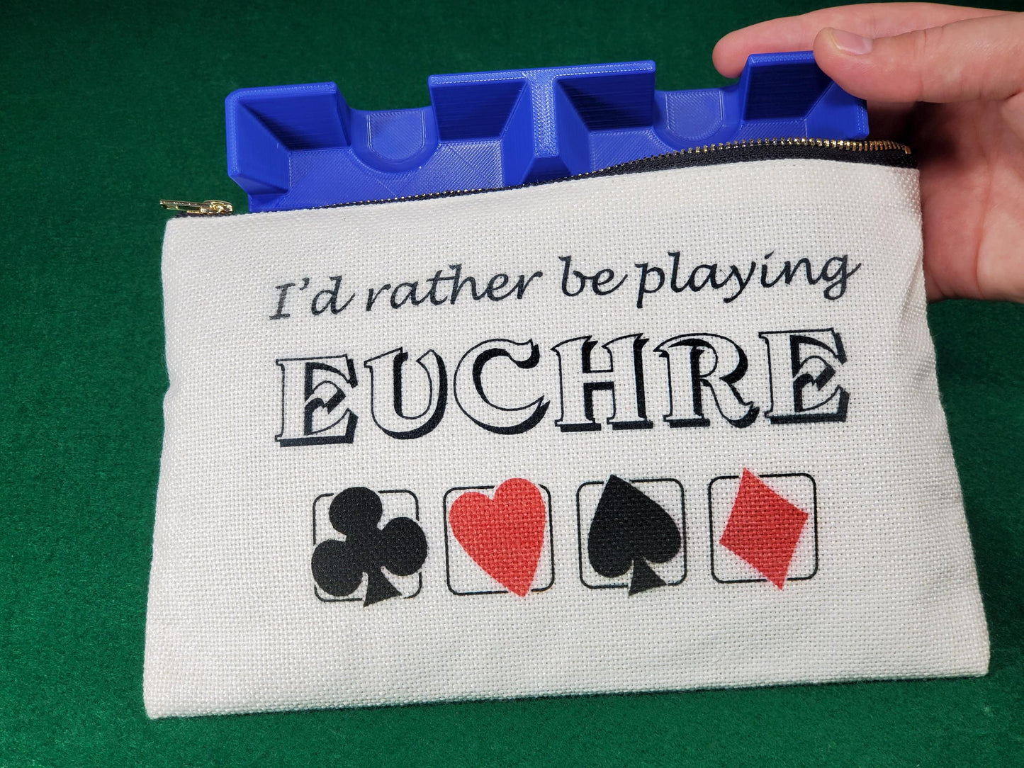I'd Rather be Playing Euchre, Linen Zipper Pouch: Personalized Card Game Night Bag