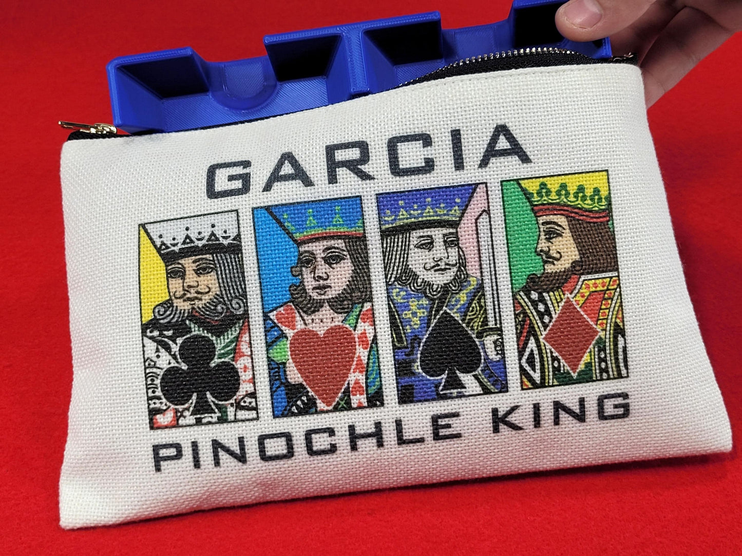 Pinochle Queen or King, Linen Zipper Pouch: Custom Playing Card Night Bag