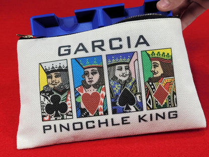 Pinochle Queen or King, Linen Zipper Pouch: Custom Playing Card Night Bag