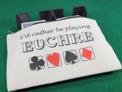 I'd Rather be Playing Euchre, Linen Zipper Pouch: Personalized Card Game Night Bag