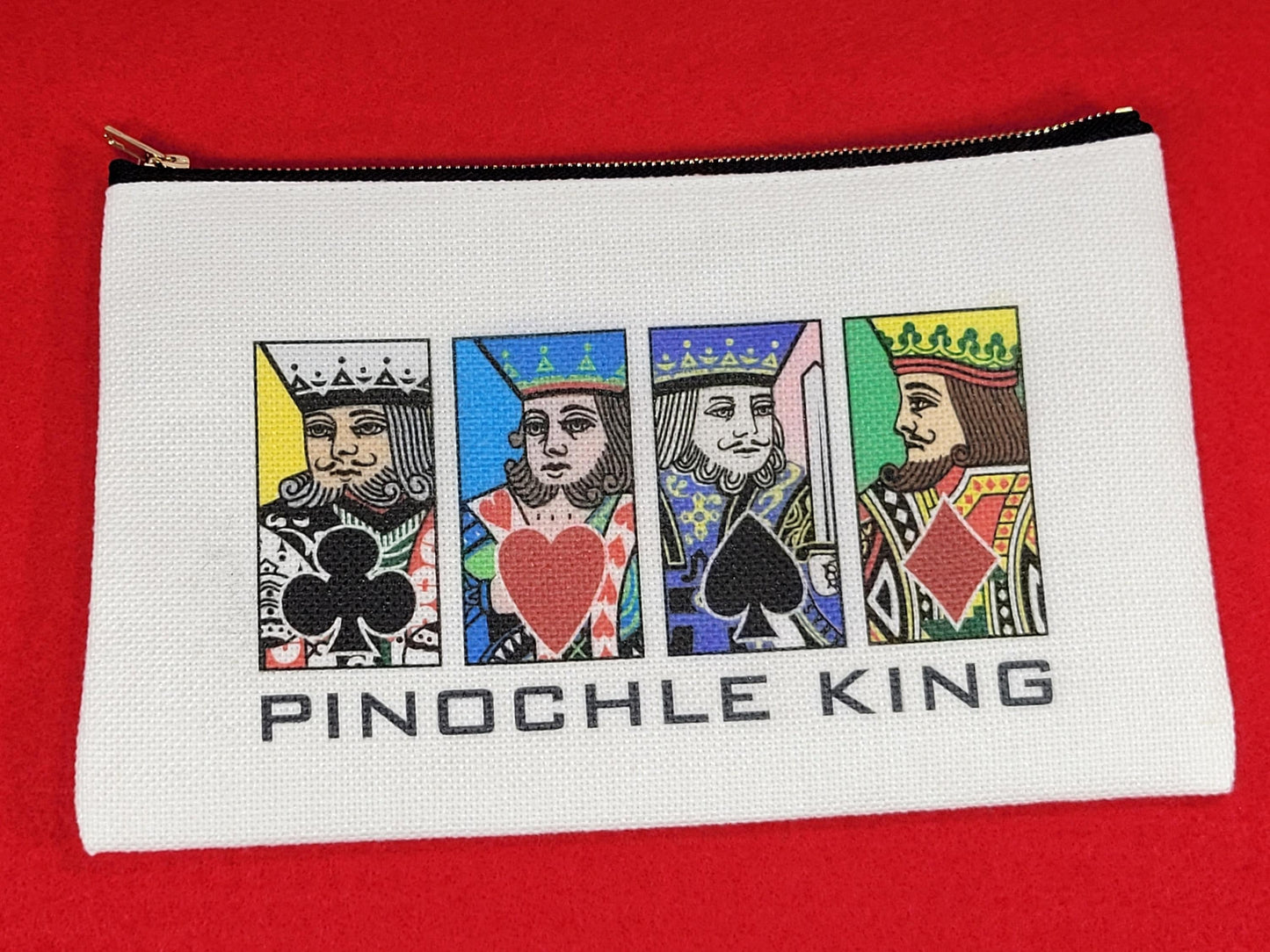 Pinochle Queen or King, Linen Zipper Pouch: Custom Playing Card Night Bag