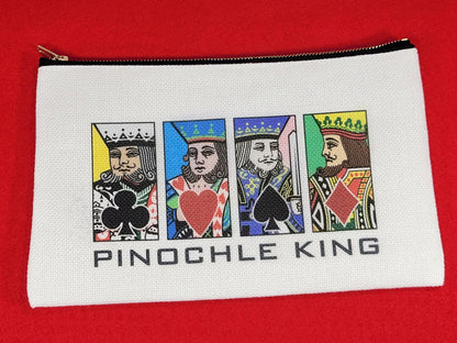 Pinochle Queen or King, Linen Zipper Pouch: Custom Playing Card Night Bag