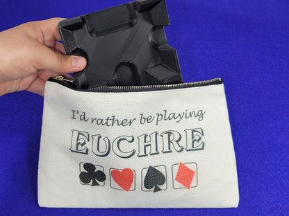 I'd Rather be Playing Euchre, Linen Zipper Pouch: Personalized Card Game Night Bag