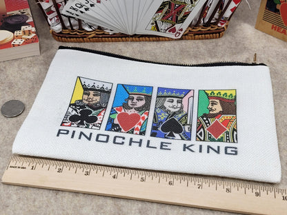 Pinochle Queen or King, Linen Zipper Pouch: Custom Playing Card Night Bag