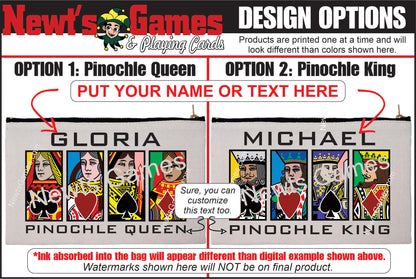 Pinochle Queen or King, Linen Zipper Pouch: Custom Playing Card Night Bag