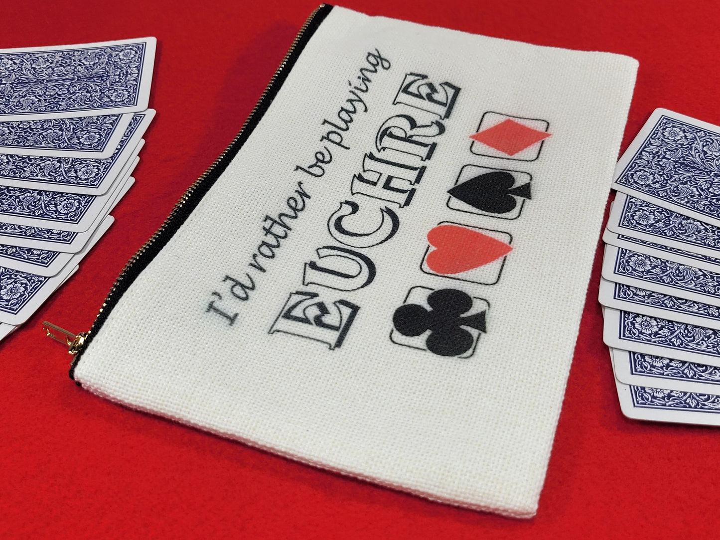 I'd Rather be Playing Euchre, Linen Zipper Pouch: Personalized Card Game Night Bag