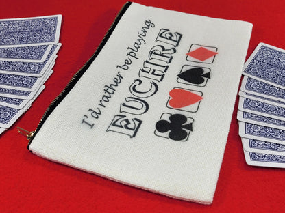 I'd Rather be Playing Euchre, Linen Zipper Pouch: Personalized Card Game Night Bag