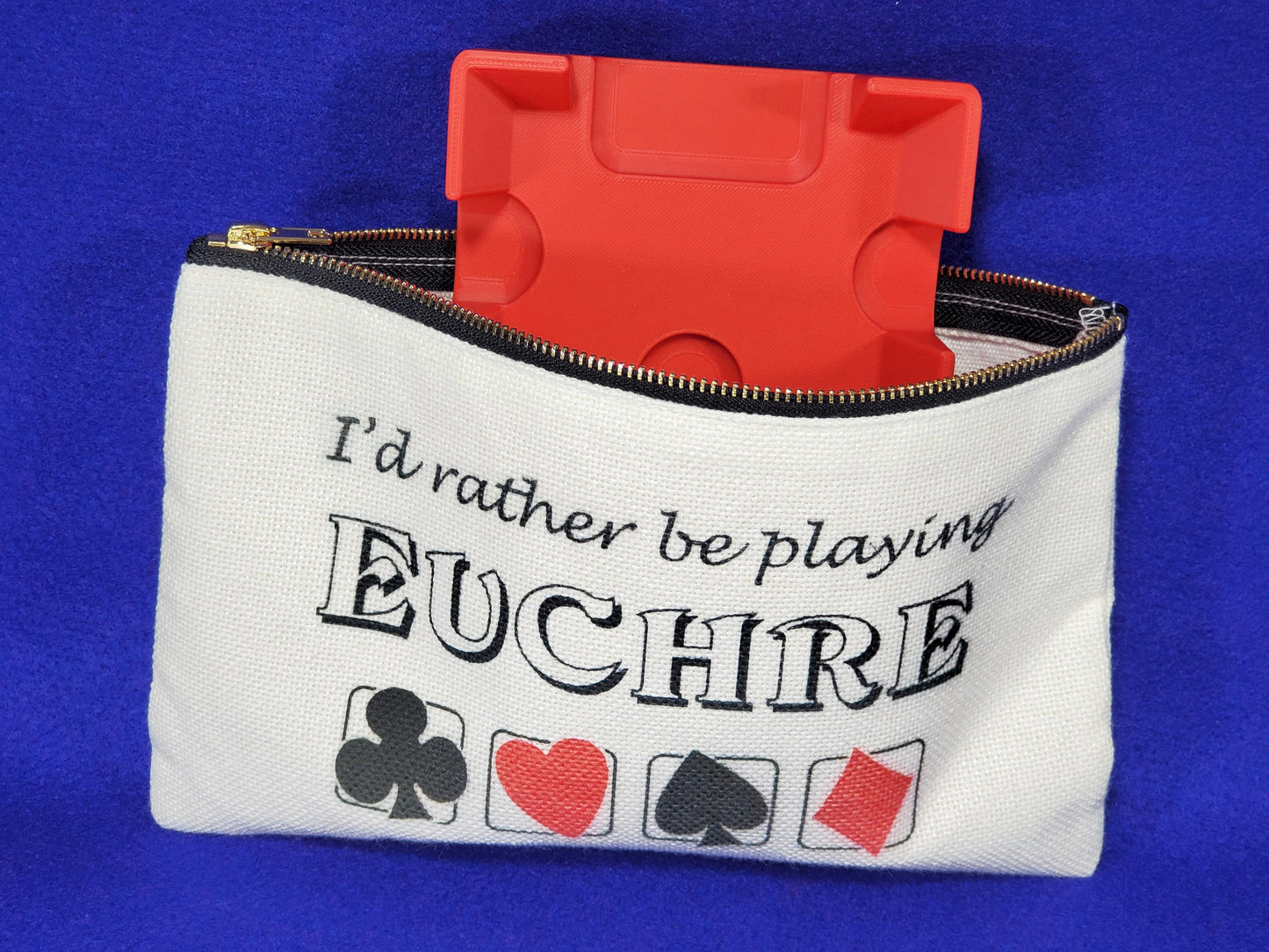 I'd Rather be Playing Euchre, Linen Zipper Pouch: Personalized Card Game Night Bag