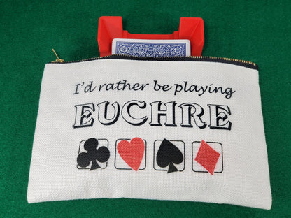 I'd Rather be Playing Euchre, Linen Zipper Pouch: Personalized Card Game Night Bag