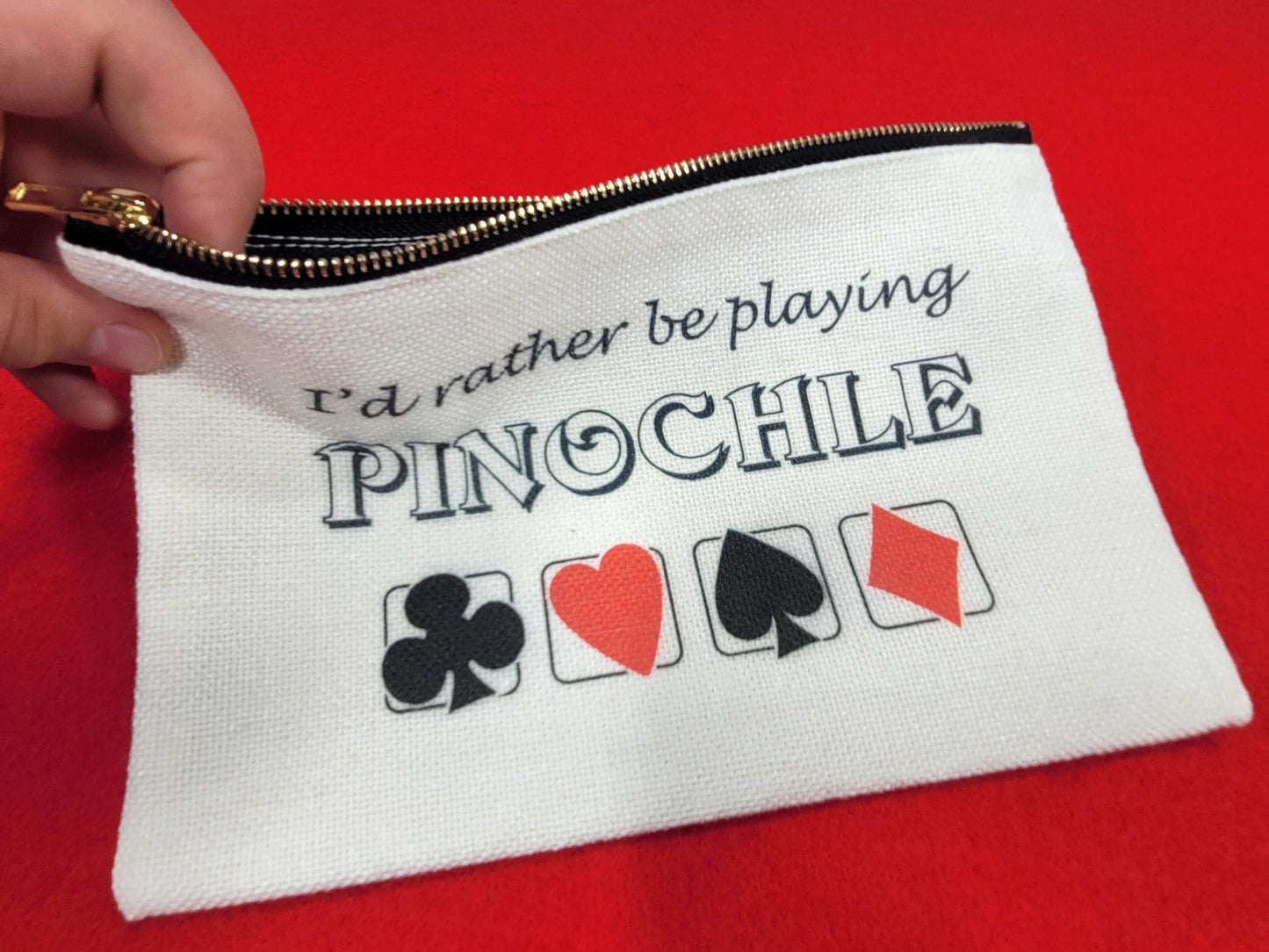I'd Rather be Playing Pinochle, Linen Zipper Pouch: Personalized Card Game Night Bag