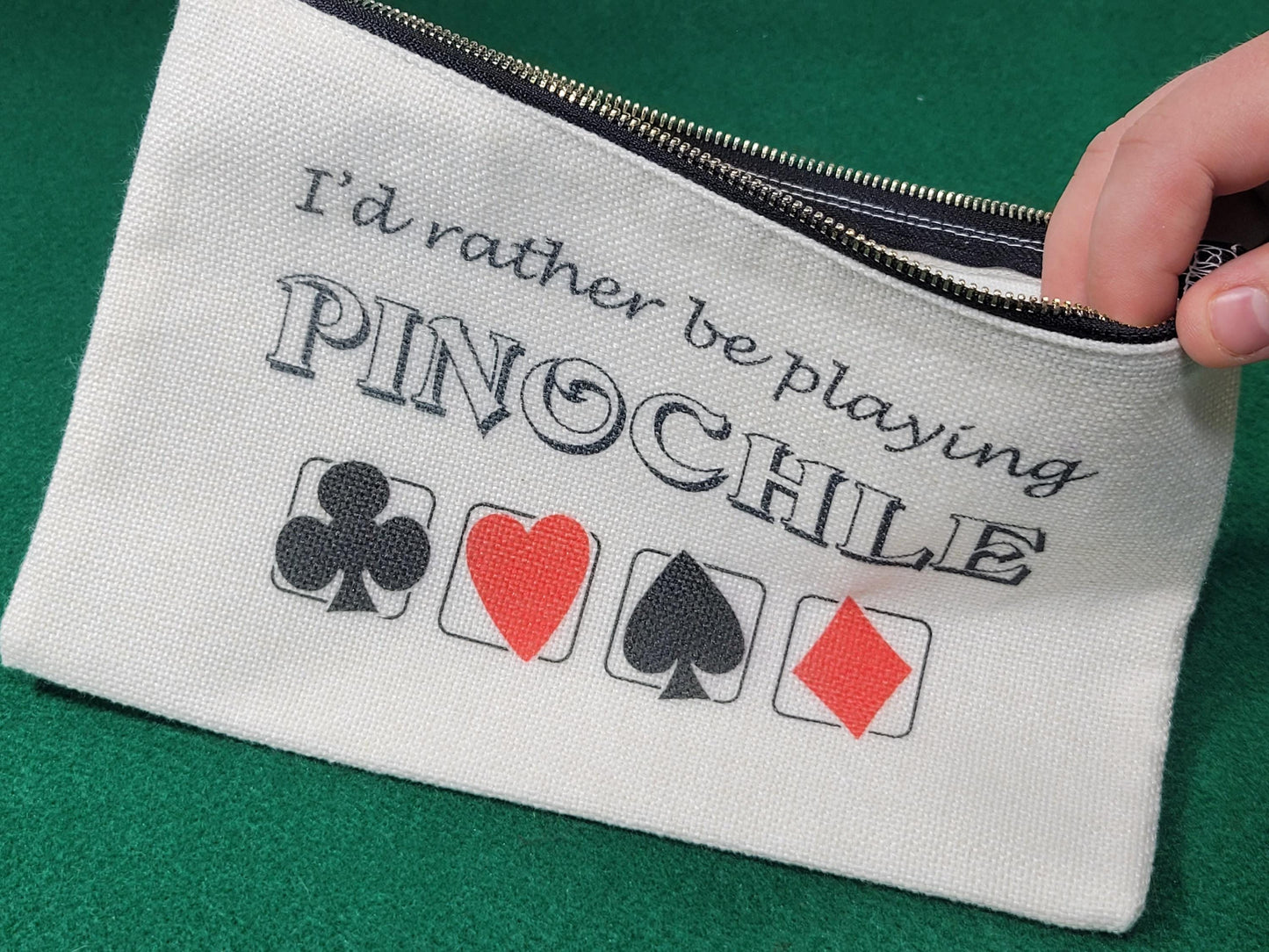 I'd Rather be Playing Pinochle, Linen Zipper Pouch: Personalized Card Game Night Bag