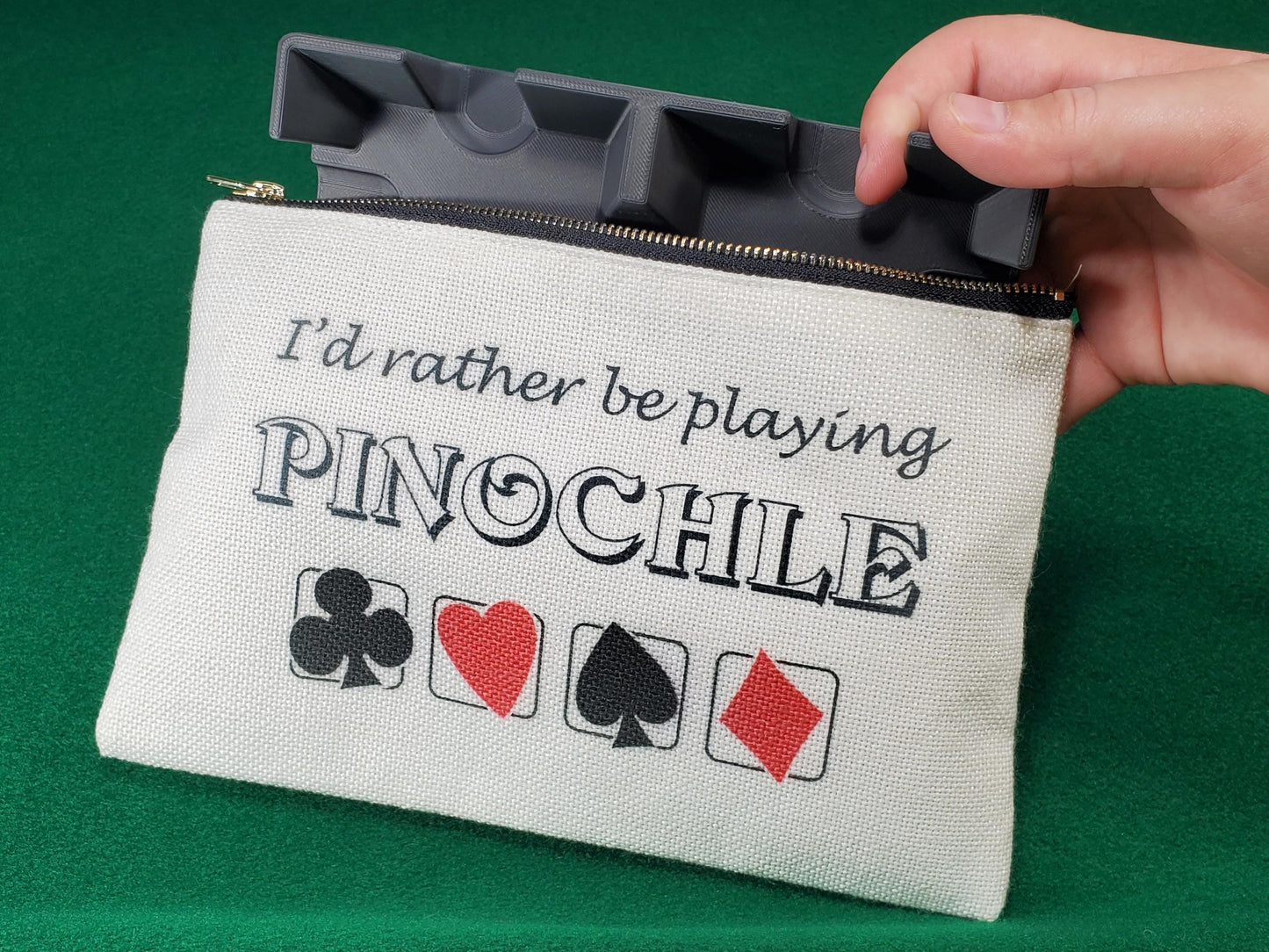 I'd Rather be Playing Pinochle, Linen Zipper Pouch: Personalized Card Game Night Bag