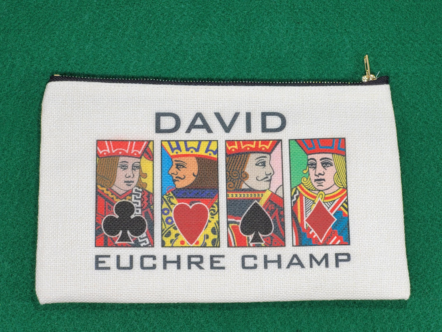 Euchre Jack, Queen or King, Linen Zipper Pouch: Custom Playing Card Night Bag