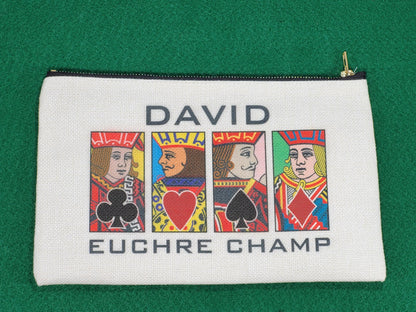 Euchre Jack, Queen or King, Linen Zipper Pouch: Custom Playing Card Night Bag