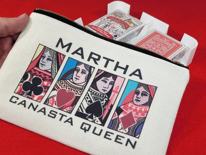Canasta Queen or King, Linen Zipper Pouch: Custom Playing Card Night Bag