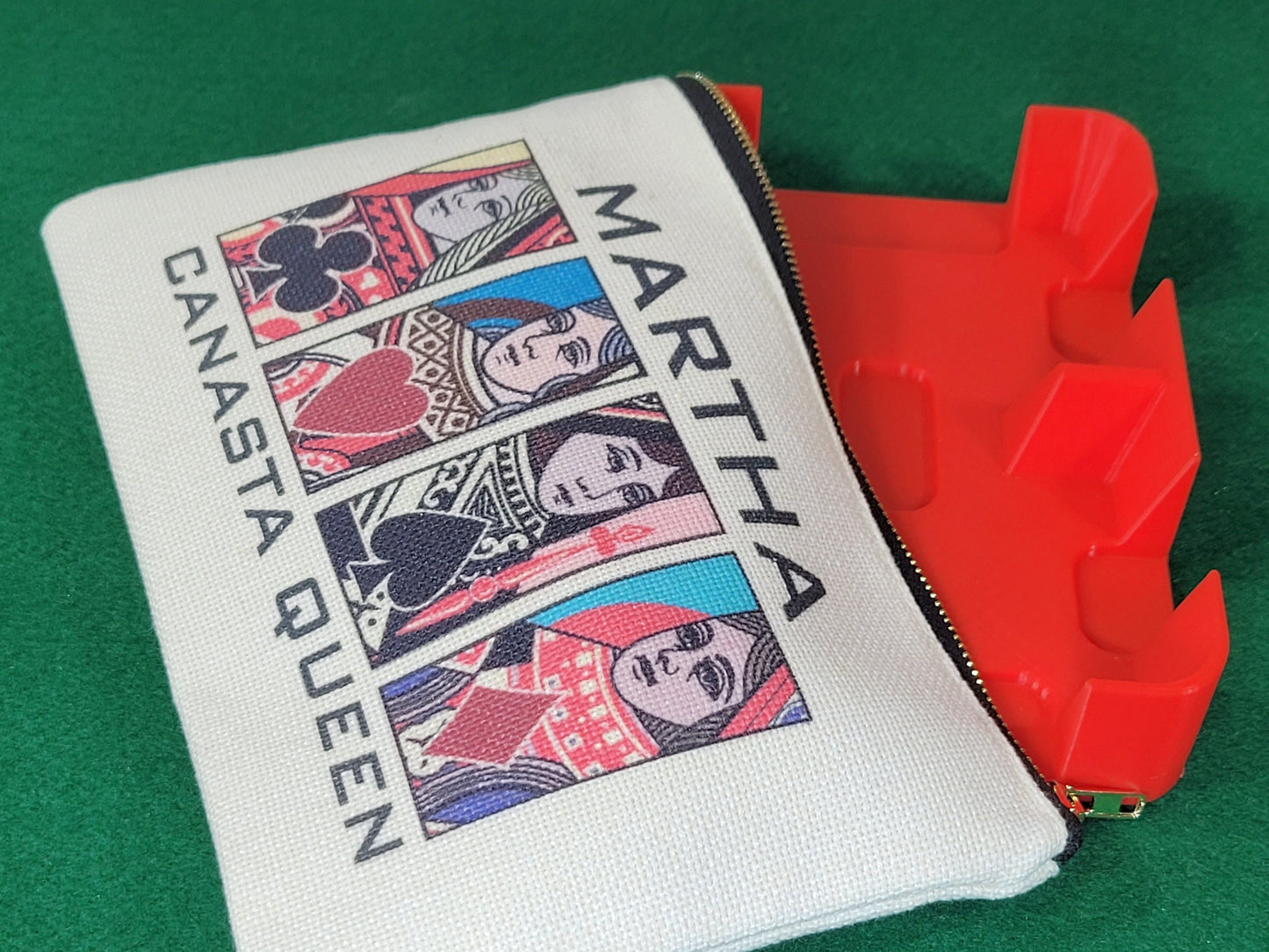 Canasta Queen or King, Linen Zipper Pouch: Custom Playing Card Night Bag