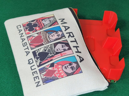 Canasta Queen or King, Linen Zipper Pouch: Custom Playing Card Night Bag