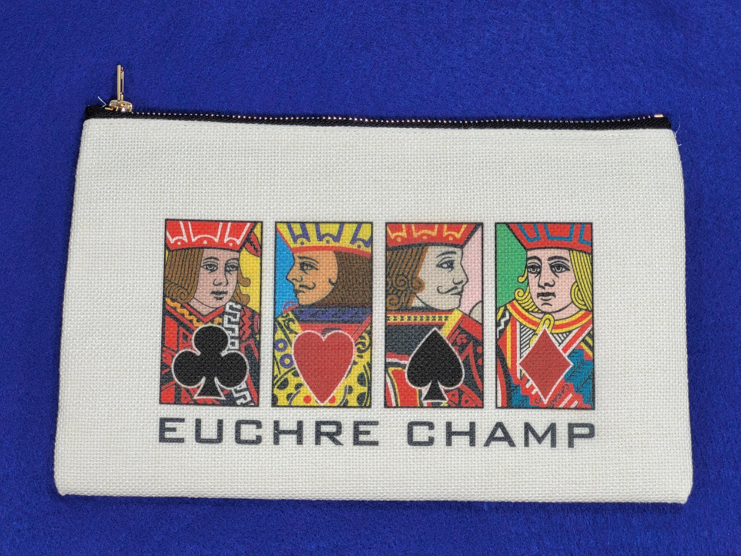 Euchre Jack, Queen or King, Linen Zipper Pouch: Custom Playing Card Night Bag