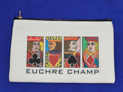 Euchre Jack, Queen or King, Linen Zipper Pouch: Custom Playing Card Night Bag