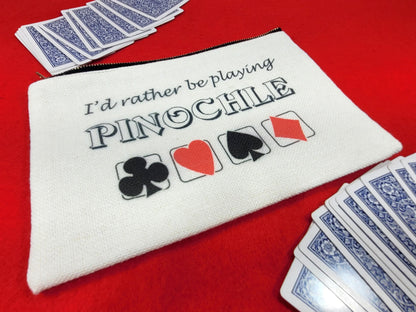 I'd Rather be Playing Pinochle, Linen Zipper Pouch: Personalized Card Game Night Bag