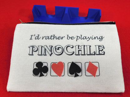 I'd Rather be Playing Pinochle, Linen Zipper Pouch: Personalized Card Game Night Bag
