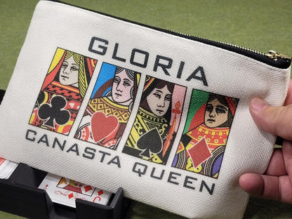 Canasta Queen or King, Linen Zipper Pouch: Custom Playing Card Night Bag