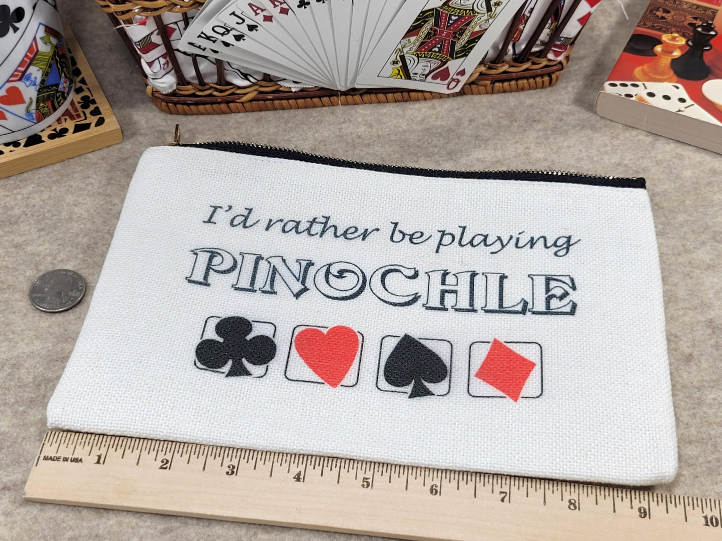 I'd Rather be Playing Pinochle, Linen Zipper Pouch: Personalized Card Game Night Bag