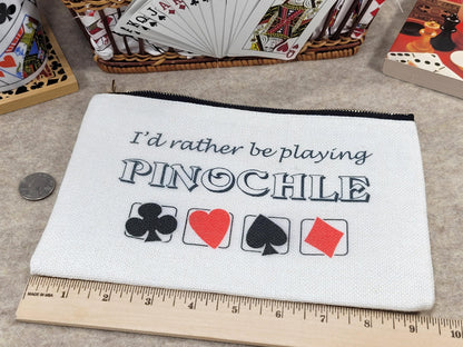 I'd Rather be Playing Pinochle, Linen Zipper Pouch: Personalized Card Game Night Bag