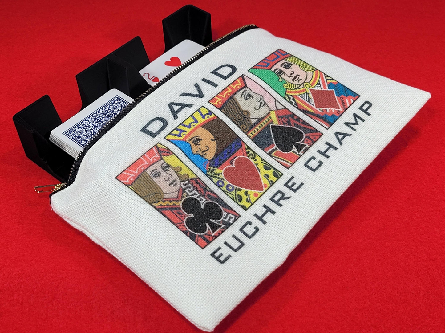 Euchre Jack, Queen or King, Linen Zipper Pouch: Custom Playing Card Night Bag