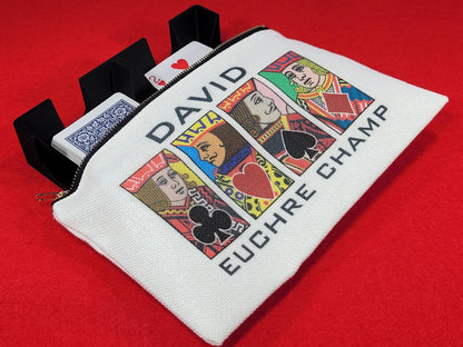 Euchre Jack, Queen or King, Linen Zipper Pouch: Custom Playing Card Night Bag