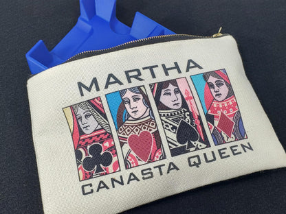 Canasta Queen or King, Linen Zipper Pouch: Custom Playing Card Night Bag