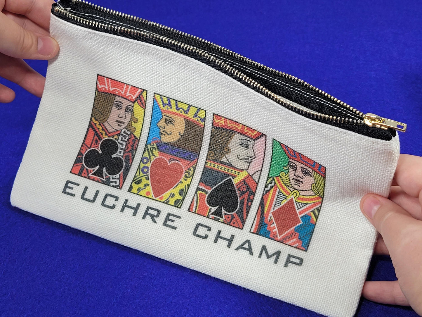 Euchre Jack, Queen or King, Linen Zipper Pouch: Custom Playing Card Night Bag
