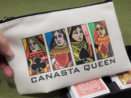 Canasta Queen or King, Linen Zipper Pouch: Custom Playing Card Night Bag
