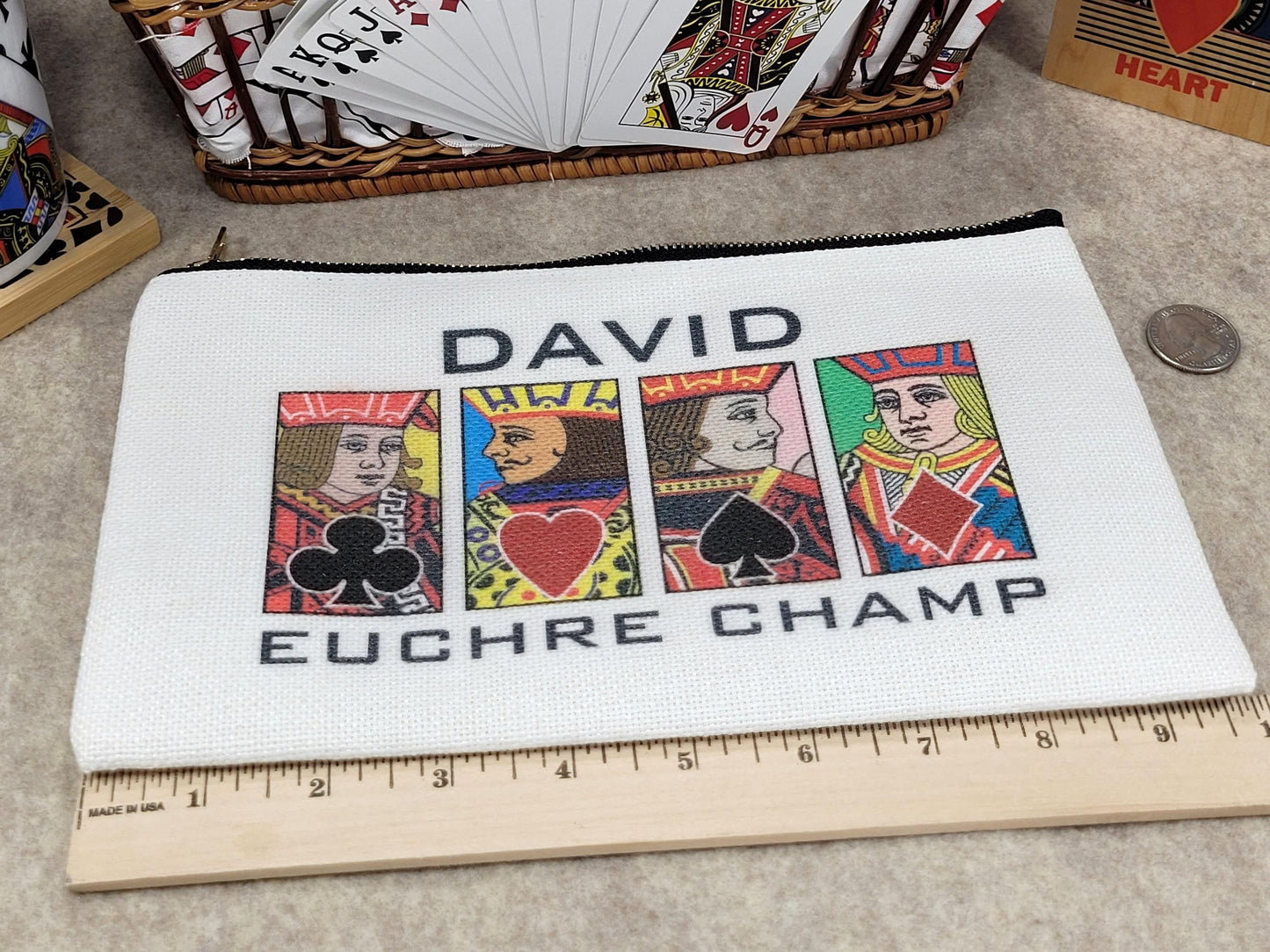 Euchre Jack, Queen or King, Linen Zipper Pouch: Custom Playing Card Night Bag