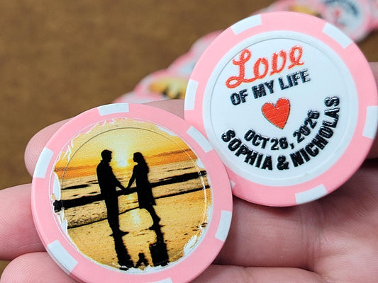 Personalized Wedding Poker Chips: Photo Engagement Announcement - Pack of 12