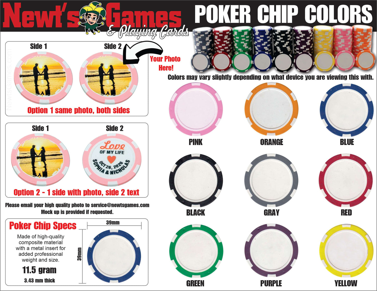 Personalized Wedding Poker Chips: Photo Engagement Announcement - Pack of 12