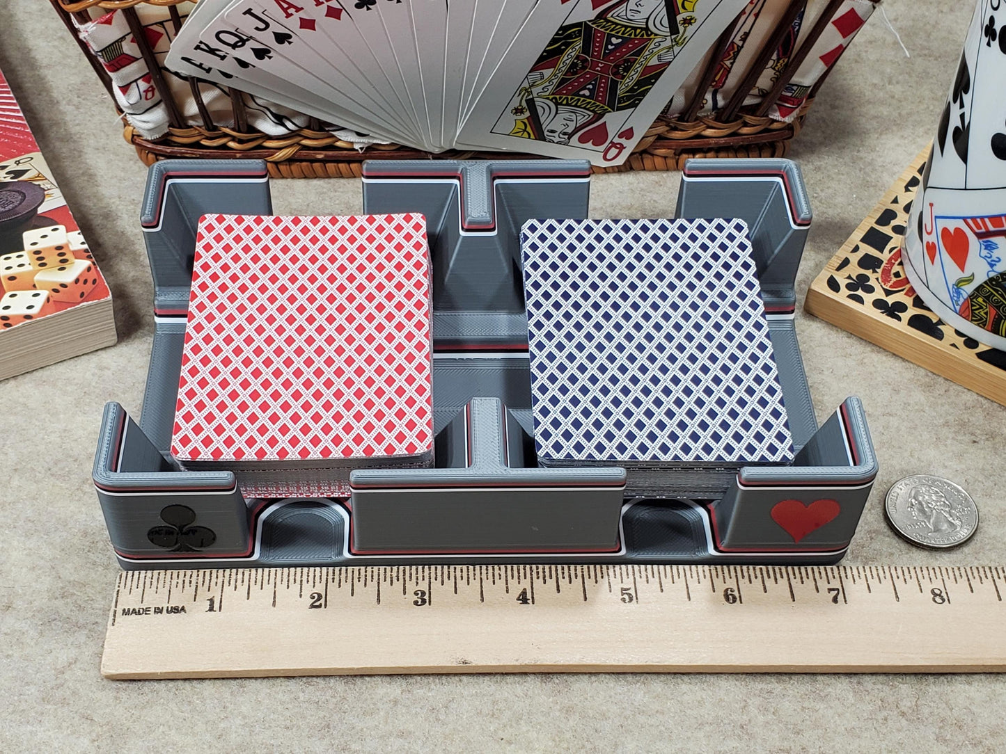 Vintage Silver Playing Card Tray, suited designed for 2 decks - US Made (Ritzy Design)