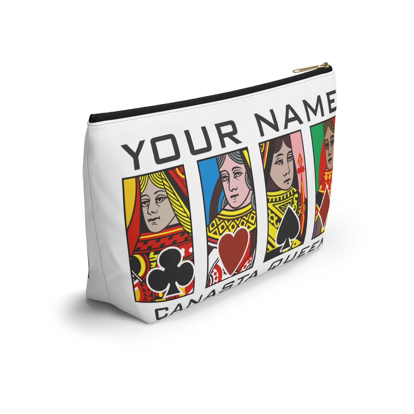Canasta Queen Accessory Pouch, Playing Cards Design | T-bottom zipper pouch