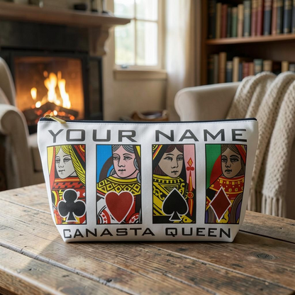 Canasta Queen Accessory Pouch, Playing Cards Design | T-bottom zipper pouch