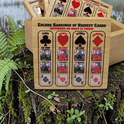 Euchre Card Rankings: Bamboo Coasters with Holder