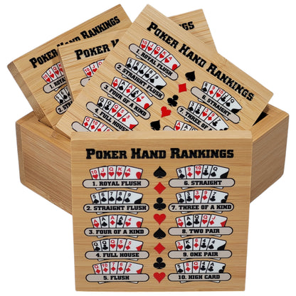 Poker Hand Rankings Bamboo Coasters - Set of 4 with Holder