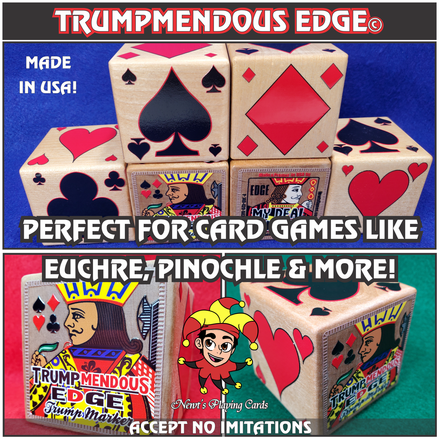 Suited Trump Indicator: Trumpmendous EDGE Maple Wood Card Game Marker - Made in USA
